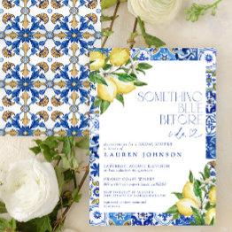 Small Something Blue Lemon Moroccan Tile Bridal Shower Invitation Front View