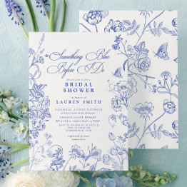 Small Something Blue Victorian Floral Bridal Shower Invitation Front View