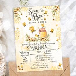 Small Soon To Bee A Family Of 3 Baby Shower Invitation Front View