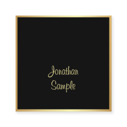 Small Sophisticated Black Gold Handwritten Script Font Square Business Invitations Front View