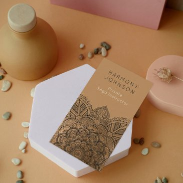 sophisticated black on gold mandala yoga business invitations
