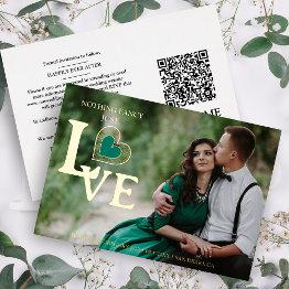 Small Sophisticated Green Heart Golden Luxury Wedding Foil Invitation Front View