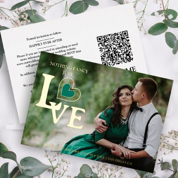 sophisticated green heart golden luxury wedding foil invitation