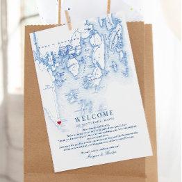 Small Southport Maine Map Wedding Welcome Itinerary Thank You Invitations Front View