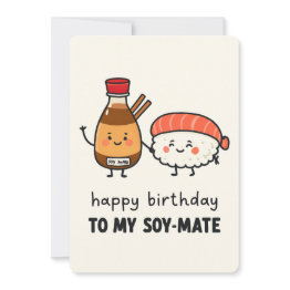 Small Soy-mate Birthday Invitations – Cute Sushi & Soy Sauce Front View