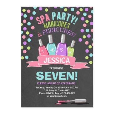 spa birthday invitation manicures salon pink chalk