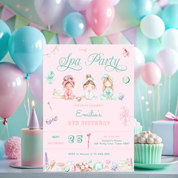 spa party birthday pink invitation