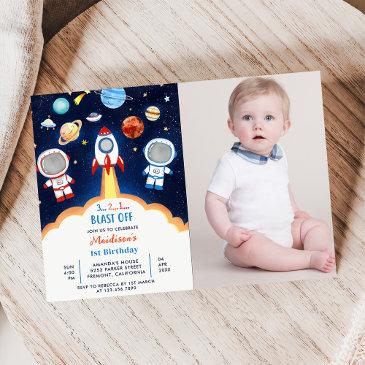 space astronaut any age birthday party photo invitation