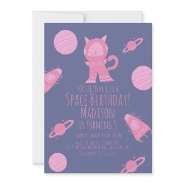 space cat pink purple galaxy birthday invitation