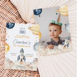 Small Space First Trip Around The Sun Birthday Party Invitation Front View