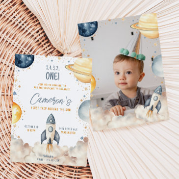space first trip around the sun birthday party invitation