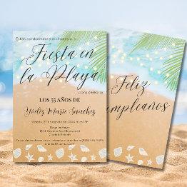 Small Spanish Chic Beach Sand Palm 55th Birthday Party Invitation Front View