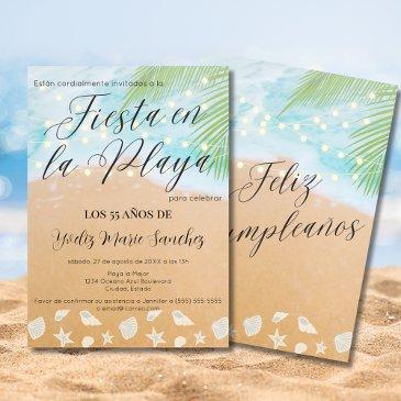 spanish chic beach sand palm 55th birthday party invitation
