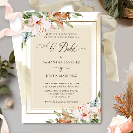 Small Spanish, Elegant Blush Terracotta Floral Wedding I Invitation Front View