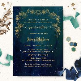 Small Spanish, Elegant Starry Night Quinceañera Invitation Front View