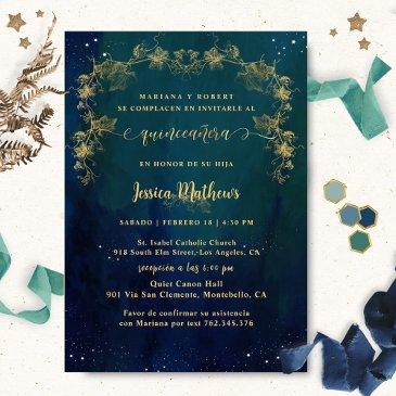 spanish, elegant starry night quinceañera invitation