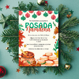 Small Spanish Festive Posada Navideña Christmas Party Invitation Front View