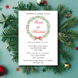 Small Spanish Fiesta De Navidad Wreath Christmas Party Invitation Front View