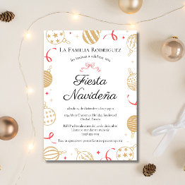 Small Spanish Fiesta Navideña Gold & Red Christmas Party Invitation Front View