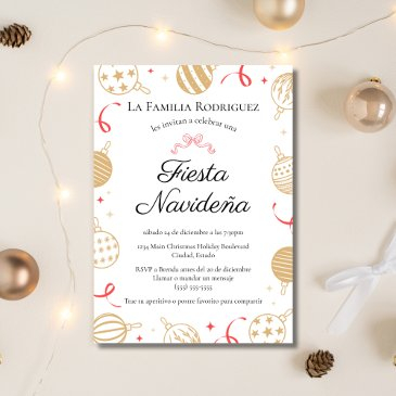 spanish fiesta navideña gold & red christmas party invitation