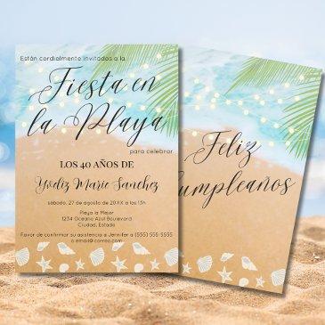 spanish fun beach sand shore 40th birthday party invitation