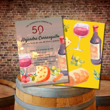 spanish fun wine & cheese tasting 50th birthday invitation