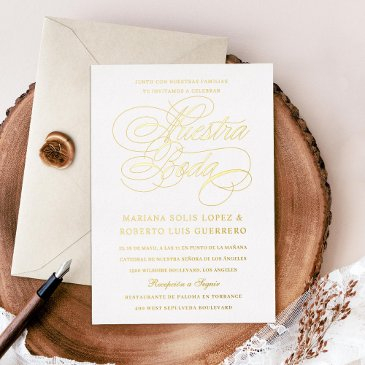 spanish language nuestra boda gold foil invitation
