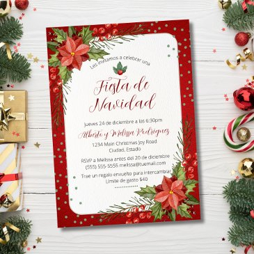 spanish poinsettia fiesta de navidad red christmas invitation