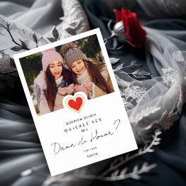 Small Spanish Red Heart Photo Dama De Honor Quinceañera Invitation Front View