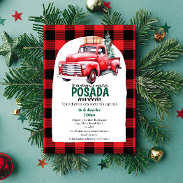 Small Spanish Red Truck Posada Navideña Christmas Party Invitation Front View