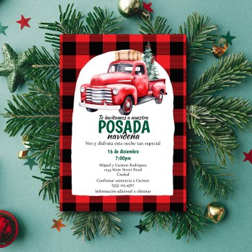 spanish red truck posada navideña christmas party invitation