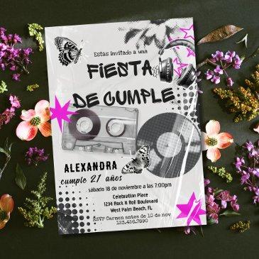 spanish retro music any age black & pink birthday invitation