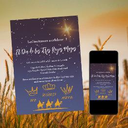 Small Spanish Three Kings Day Dinner Party Christmas Invitation Front View