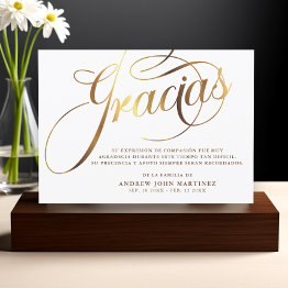 Small Spanish White & Gold Calligraphy Funeral Thank You Invitations Front View