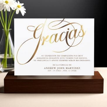 spanish white & gold calligraphy funeral thank you invitations