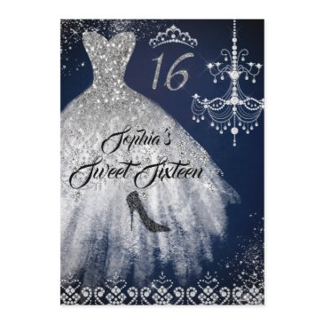 sparkle diamond dress navy silver sweet 16 invitation