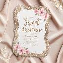 sparkle gold glitter pink floral sweet 16 birthday invitation