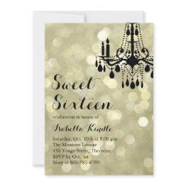 Small Sparkling Lights Gold Ballroom Sweet 16 Invitation Front View