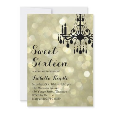 sparkling lights gold ballroom sweet 16 invitation