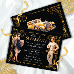 Small Speakeasy Flapper Great Gatsby Art Deco Party Invitation Front View
