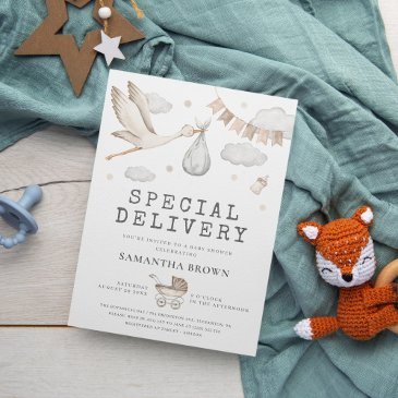 special delivery stork baby shower invitation