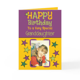 Small Special Granddaughter Photo Yellow Purple Birthday Invitations Front View