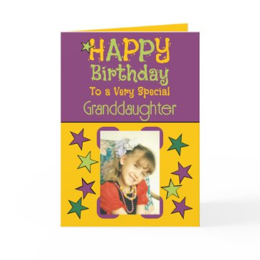 special granddaughter photo yellow purple birthday invitations