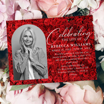 special red roses minimal celebration of life invitation