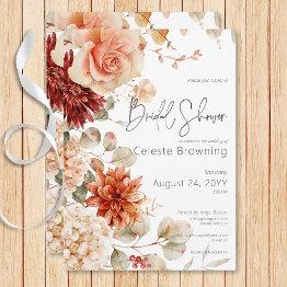 Small Spicy Fall Rust & Blush Boho Floral Bridal Shower Invitation Front View