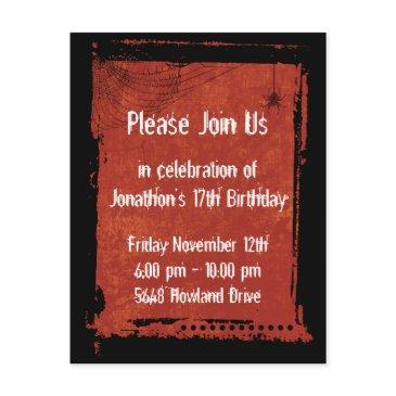 spider web grunge gothic birthday invitations