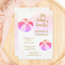 Small Splash And Sparkle Water Pool Party Birthday Invitation Front View