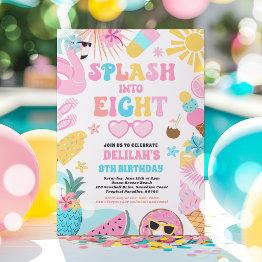Small Splash Into Eight Tropical Beach 8th Birthday Invitation Front View