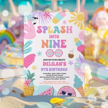 splash into nine tropical beach 9th birthday party invitation