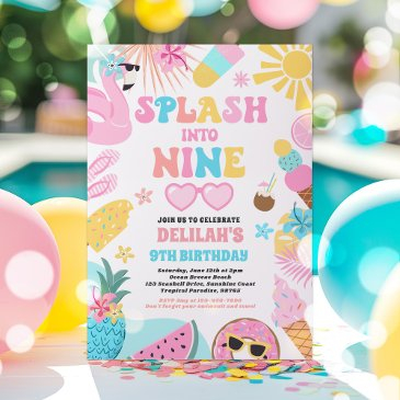 splash into nine tropical beach 9th birthday party invitation